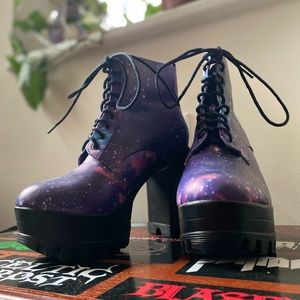 [SOLD] Cosmic Space Galaxy Platform Ankle Booties Boots